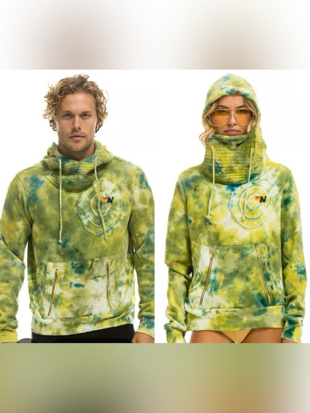 Aviator Nation Green Tie-Dye Ninja Hoodie with Zip Pockets in unisex small NWT